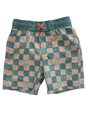 Cat & Jack Boys 5T checkered swim trunks aqua and cream EUC streetwear style